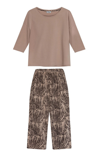Piżama de mujer Siena PS73 mefemi beige de algodón, manga y pantalones 3/4