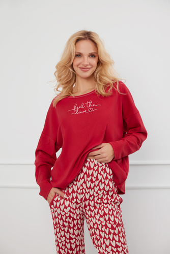 Evora Pijama señora manga larga, pantalón largo Moda Italiana - rojo/estampado