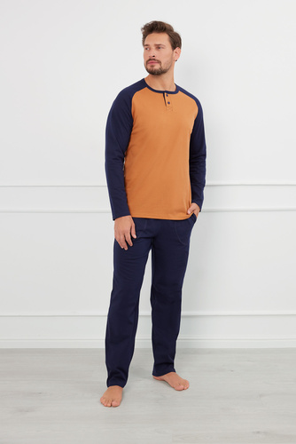 Pijama Alexander Hombre manga larga, pantalón largo Moda Italiana - coñac/granada