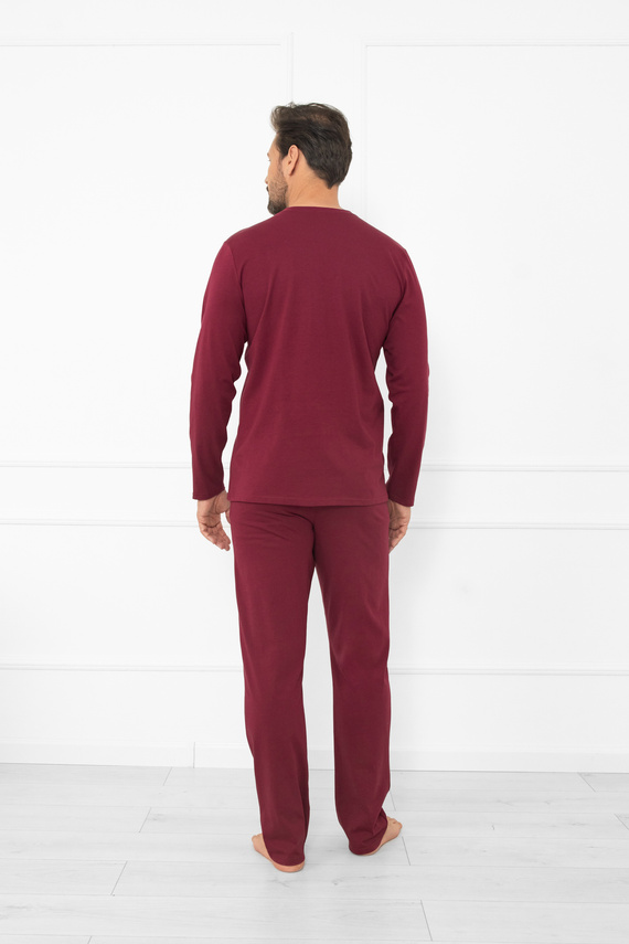 Pijama de hombre Gordo - algodón clásico, polo y pantalón con bolsillos Italian Fashion - granate