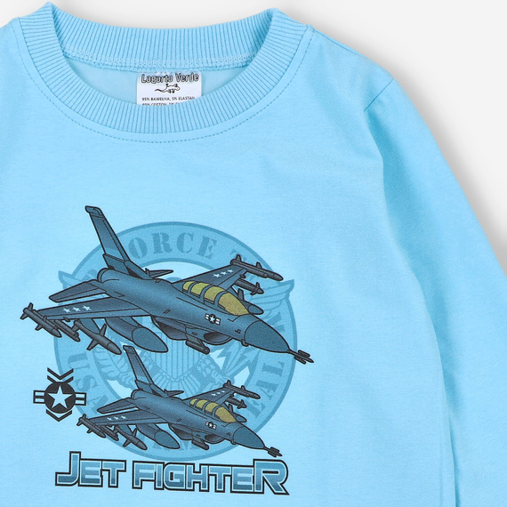 KAR-1014 Blusa de manga larga para niño Lagarto Verde azul - algodón con elastano, producción polaca