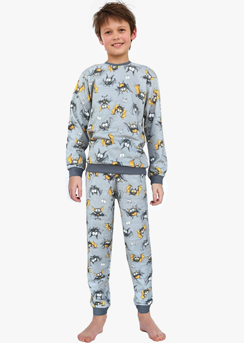 Pijama de niño Cornette Bat 2 264/182, 263/182 gris - algodón, manga larga, motivo murciélago