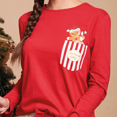 Gretel Pijama de mujer Sorbetto rojo - festivo, largo. manga, estampado de jengibre