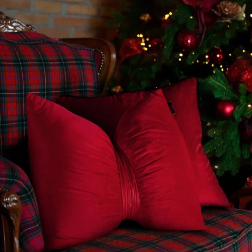 Eurofirany Cojín de Navidad rojo 45x55 - lazo de terciopelo