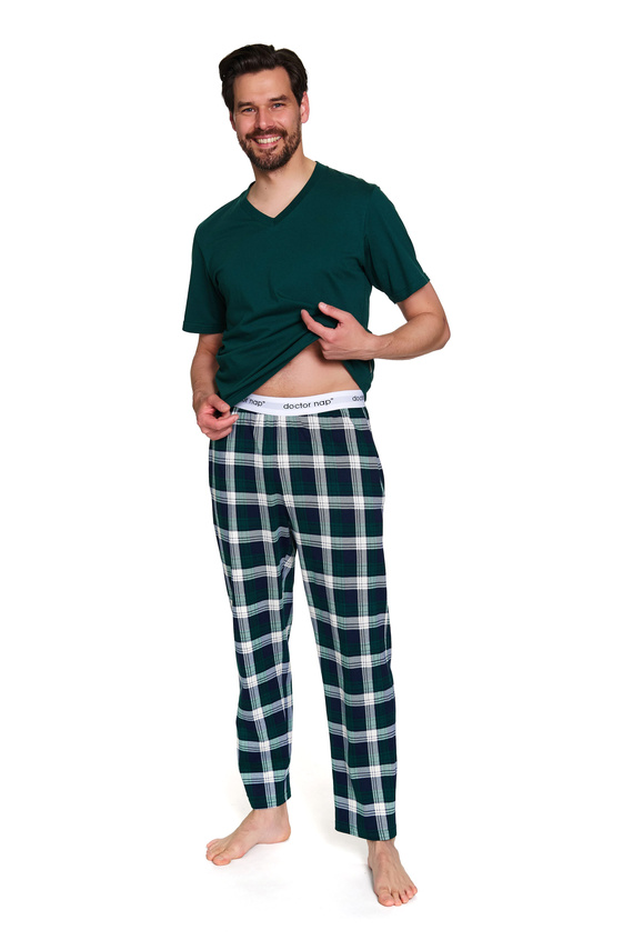 Doctor Nap 7368 - Pijama de hombre de algodón con cuello en V camiseta | 100% algodón, pulido hecho - esmeralda