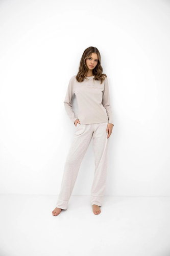 Pijama de mujer Sensis Lyanna beige de algodón con pantalones largos y estampado de flores