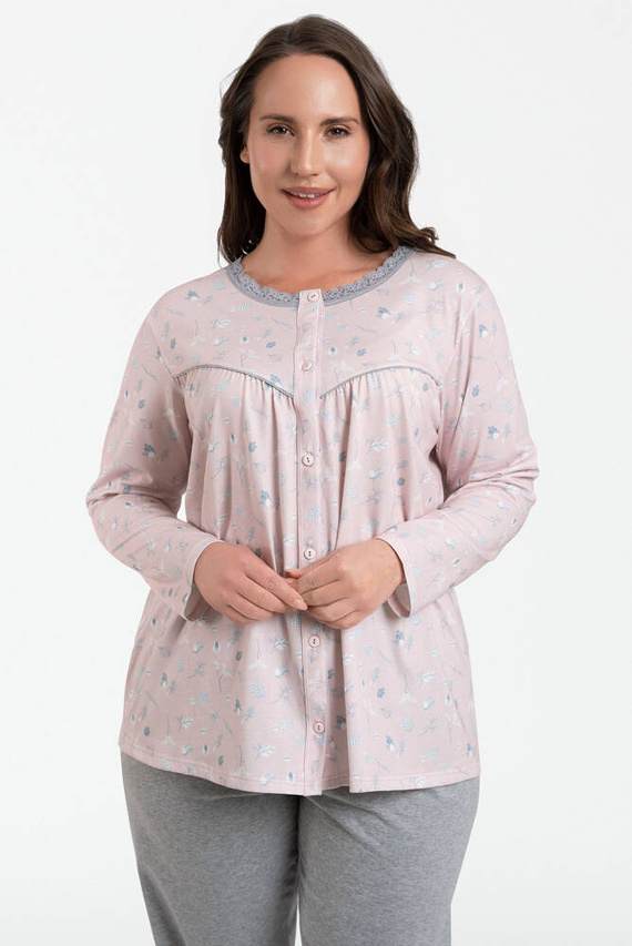 Pijama de mujer Daniela manga larga, pantalón 3/4 Moda Italiana - estampado/melange