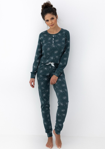 Ellison Sensis pijama de mujer verde - pijama de algodón de manga larga con puños de canalé