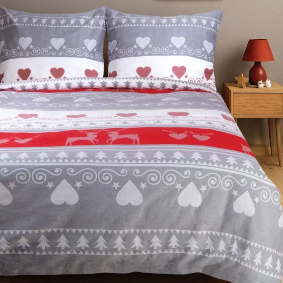 31516/1 Ropa de cama navideña de franela Flanelove Darymex gris rojo- juego 100% algodón, cálido y suave