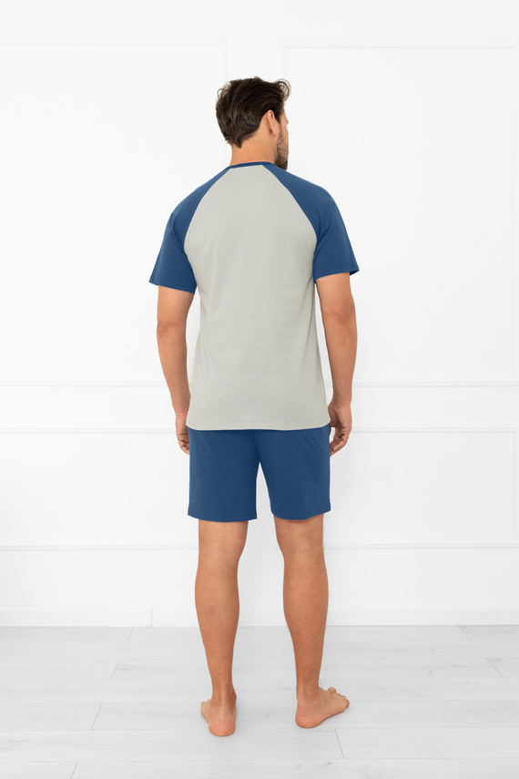 Pijama de hombre Alexander Italian Fashion - manga corta y pantalón corto, 100% algodón - gris/jeans