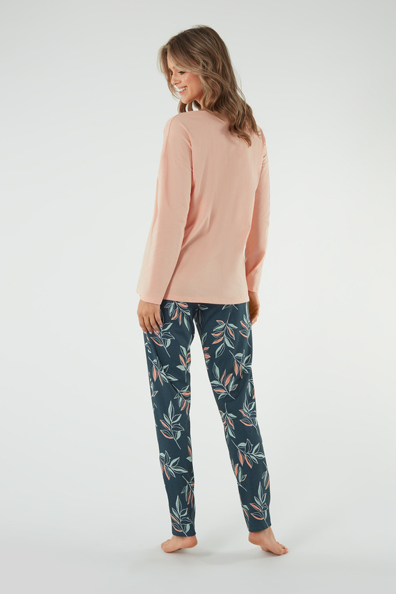 Julietta Pijama señora manga larga, pantalón largo Moda Italiana - salmón/estampado