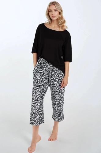 Noir Grace Pijama Momenti Per Me Mujer - viscosa, estampado leopardo, blusa manga 3/4, pantalón oversize