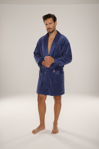 866 Noble Albornoz de terciopelo para hombre De Lafense - corto, elegante, algodón - denim