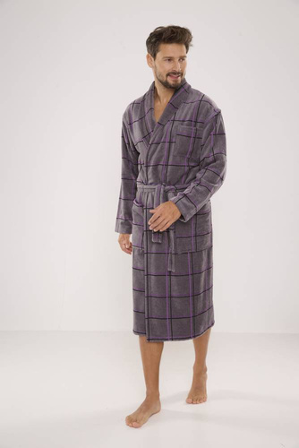 803 / 819 Albornoz de rizo para hombre Twin Forex - gris con cuadros morados (cuadros grises)