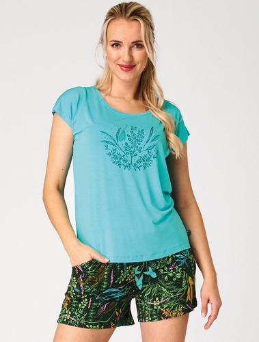 Key LNS 580 pijama mujer verano turquesa de viscosa con bolsillos