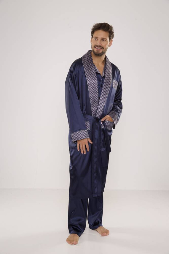 939 Pijama de satén para hombre - azul marino