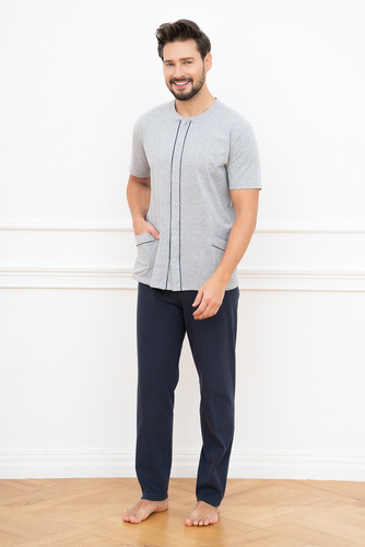 Alcest Pijama hombre manga corta, pantalón largo Moda Italiana - azul marino