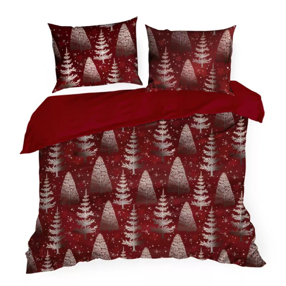Ropa de cama navideña Rubin en microfibra Eurofirany árbol de Navidad rojo blanco- suave, ligera y fácil de cuidar, con cremallera