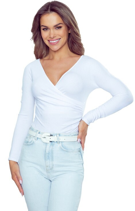 Cortina Body Eldar blanco - elegante body de mujer con escote envolvente y pliegue