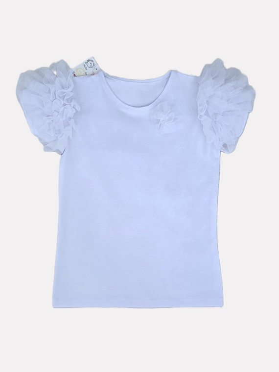 Inez Bambarillo Blusa para niña con volantes de tul Algodón azul celeste