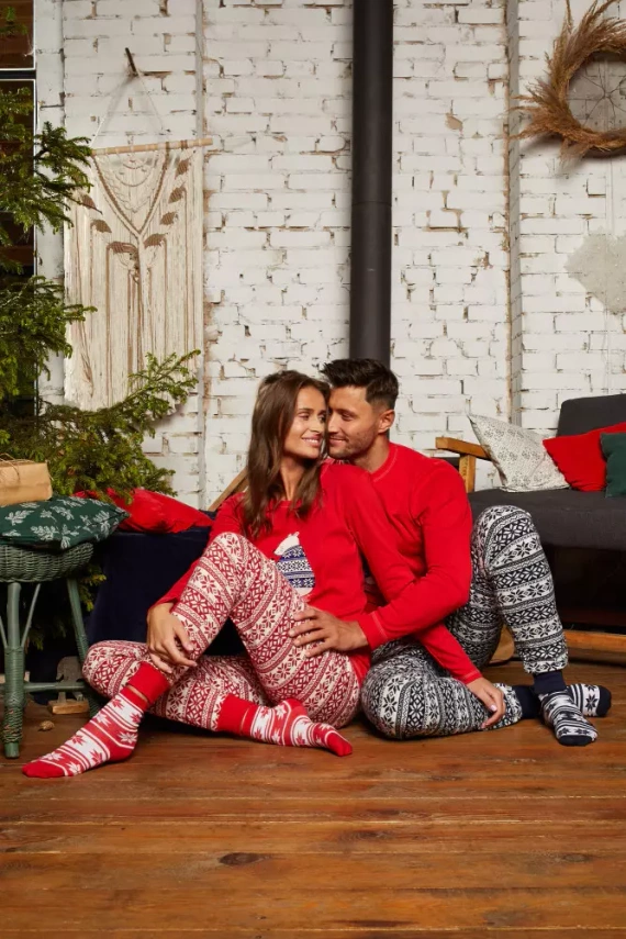 Arktyka Pijama señora manga larga, pantalón largo Moda Italiana - rojo/estampado