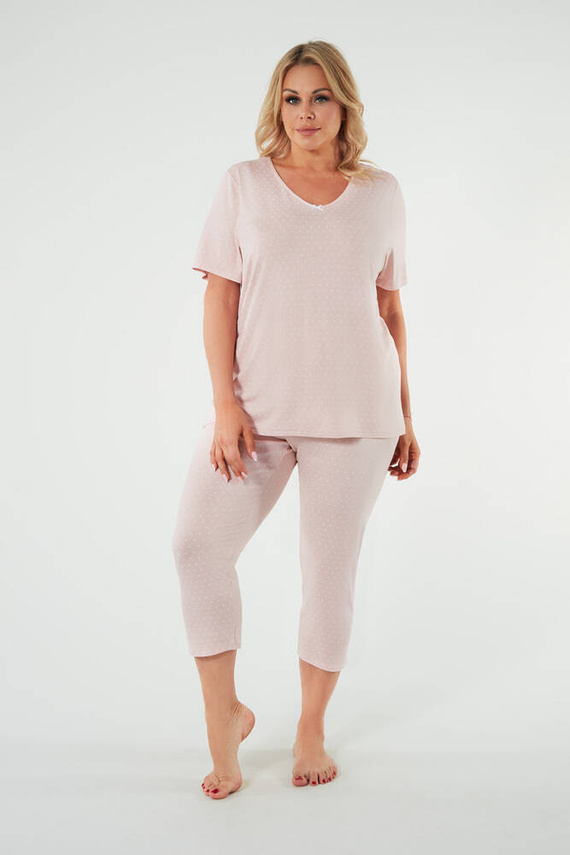 Puntini Pijama de manga corta para mujer, pantalón 3/4 Moda Italiana - rosa empolvado