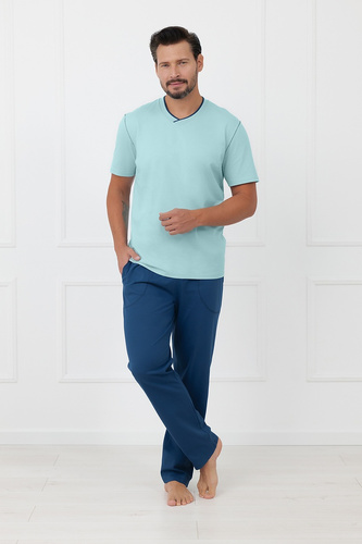 Pijama hombre Devon Italian Fashion algodón pantalón largo turquesa