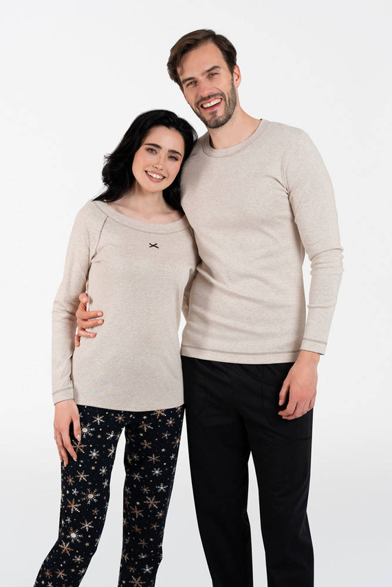 Pijama Denali Ladies manga larga, pantalón largo Italian Fashion- beige melange/print