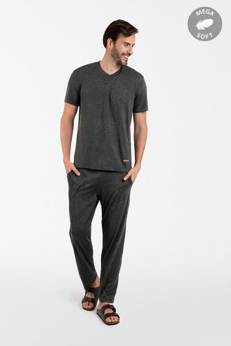 Akord Pijama hombre manga corta, pantalón largo Moda Italiana - c.melange