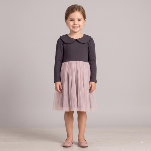 Vestido infantil Nicol Tosia 225166 de tul gris grafito y rosa empolvado