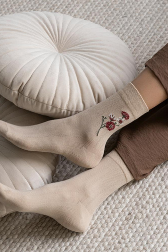 Calcetines de mujer Steven Planet Earth art.017 beige claro 042- algodón, motivos, comodidad