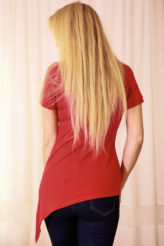 Blusa Aria Mirale - viscosa, asimétrica, escote en V - rojo