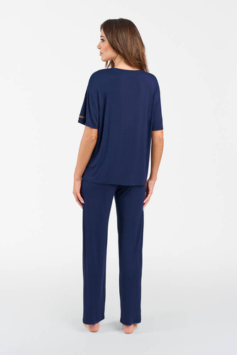 Akord Conjunto señora manga corta, pantalón largo Moda Italiana - azul marino