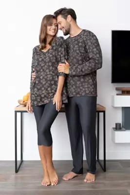 Pinus Pijama de manga larga para hombre, pantalón largo Italian Fashion- estampado/grafito