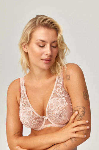 Biustonosz Skarlet Azal Soft Bralette con aros de encaje para escote beige