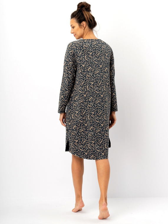 Camisón de señora Key LND 707 azul marino - algodón, manga larga, corte cómodo