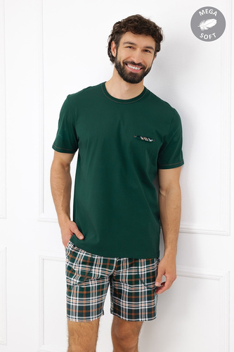 Pijama hombre Italian Fashion Aksel de algodón, manga corta, pantalones cortos a cuadros