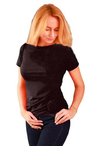 Lily Mirale blusa de mujer en viscosa - manga corta, rosa decorativa - negro