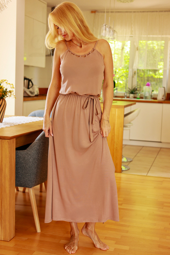 Grace Mirale - Vestido largo de viscosa con abertura | Fabricación polaca - latte