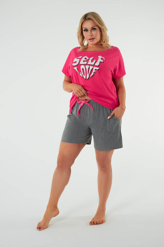 Selfie Pijama de manga corta para mujer, pantalón corto Italian Fashion - amaranto/melange