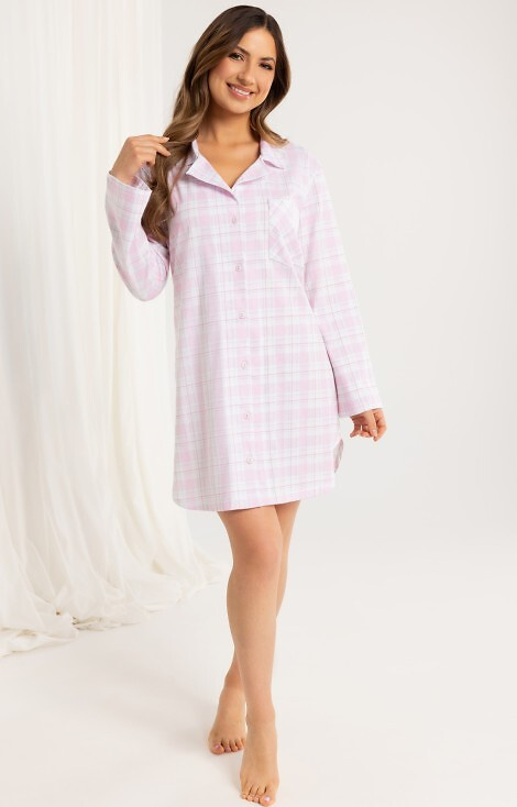 168 Camisa señora Regina rosa - 100% algodón, manga larga, cuadros