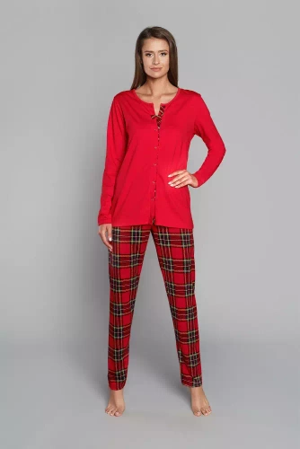 Pijama de mujer Zorza manga larga, pantalón Moda Italiana - rojo/estampado