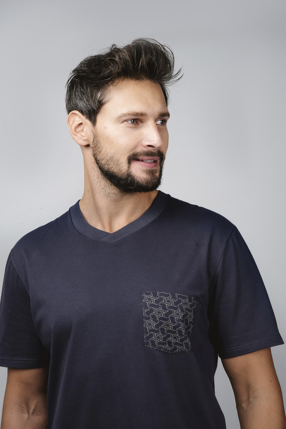 Diaz Pijama de manga corta para hombre, pantalón corto Moda Italiana - azul marino/estampado