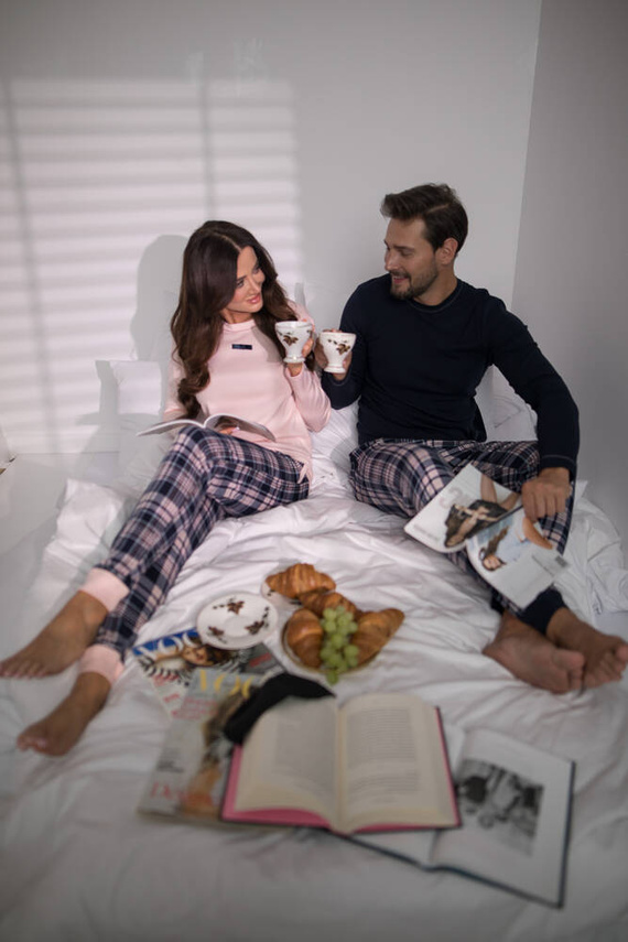 Brit Pijamas Hombre de manga larga, pantalón largo Moda Italiana - azul marino/estampado