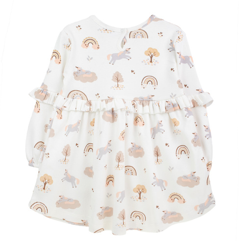 141970 Vestido de manga larga Nicol - algodón crema con unicornios