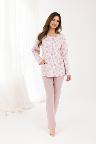 710 Pijama de mujer Regina cappuccino - algodón, manga larga, botones, confort clásico