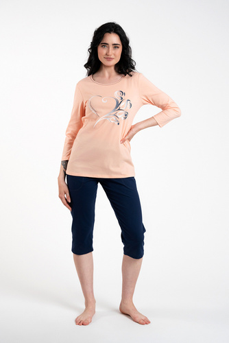 Arietta Pijama de mujer manga 3/4 y pantalón 3/4 Moda Italiana - salmón
