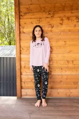 Umbra Pijama de niña, manga larga y pantalón Italian Fashion- salmón/estampado