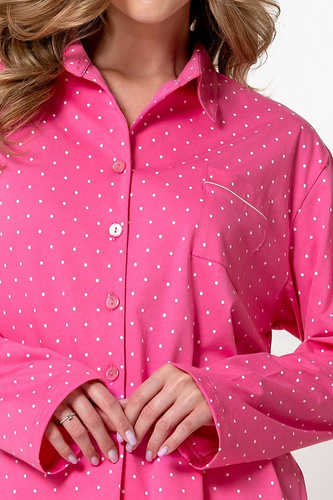 Leveza 1798 Zefira Pijama Mujer 100% Algodón Botones Rosa con Lunares