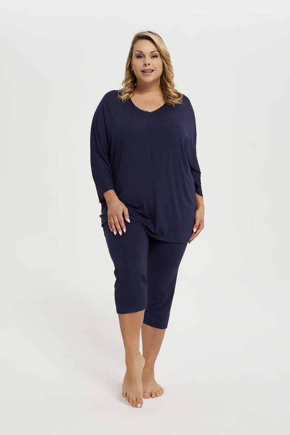 Song Pijama de mujer manga 3/4, pantalón 3/4 Moda Italiana - azul marino